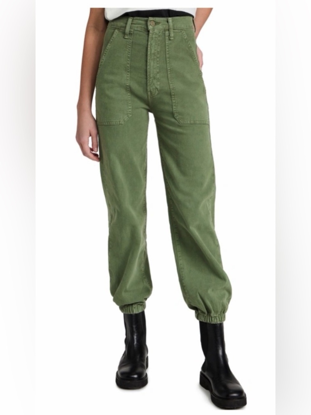 MOTHER The Wrapper Patch Springy Ankle Jeans Amy Army Green Size 28
